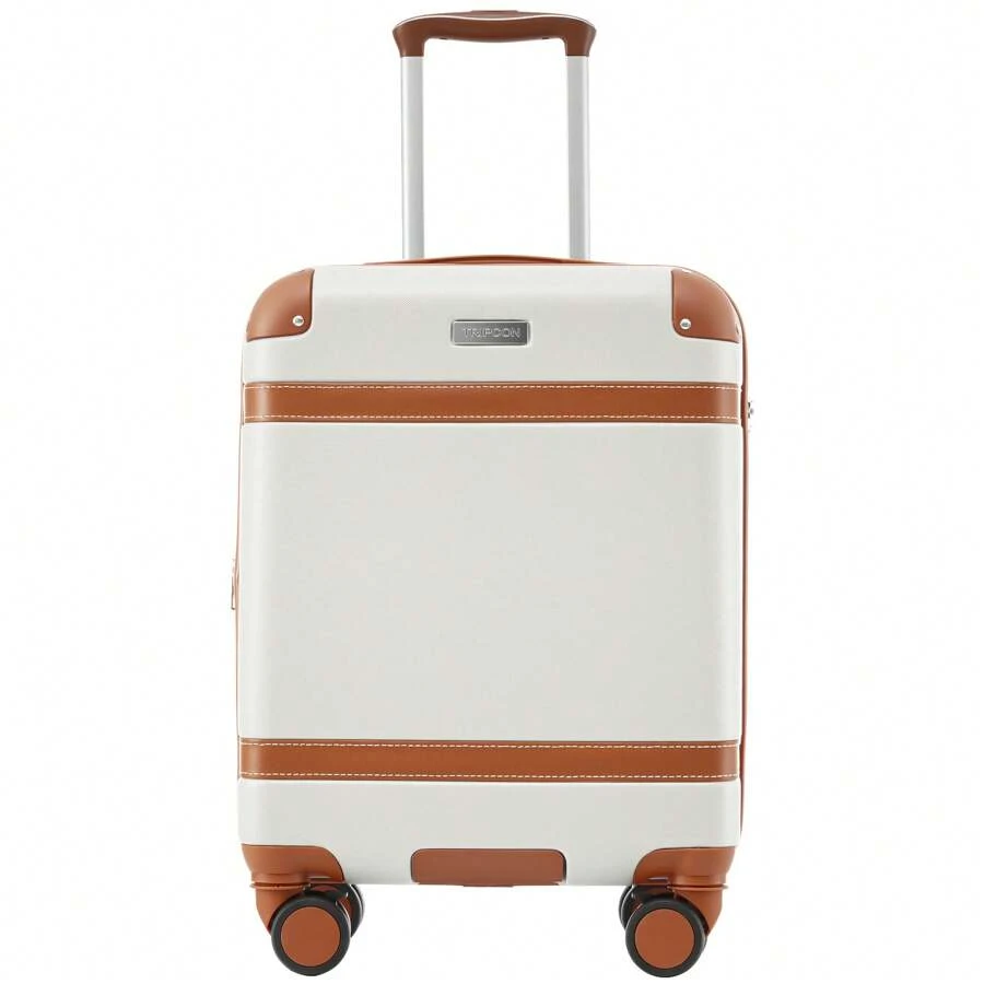 Sweiko Sweiko Mala rígida, mala com rodinhas, mala de viagem, bagagem de mão 4 rodas, material ABS, trava alfandegária TSA, 56 * 38,5 * 23,5, (creme + marrom)