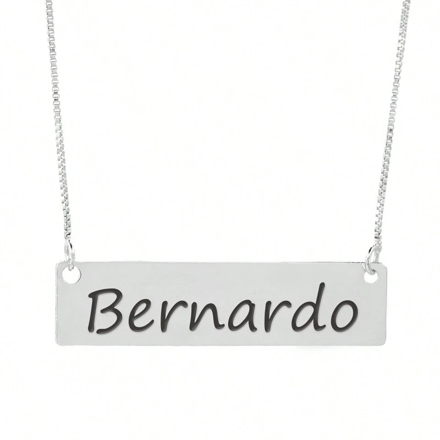 Colar Semijoia Nome Personalizado Chapinha Gravação Bernardo Banhado Prata 1000 - 999004509