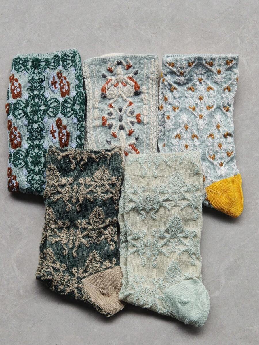 5 Pairs Vintage Mid-Calf Socks For Women, Versatile Short Socks, Low-Cut Retro Design, Suitable For Students In Autumn/Winter