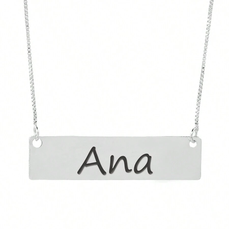 Colar Semijoia Nome Personalizado Chapinha Gravação Ana Banhado Prata 1000 - 999004735