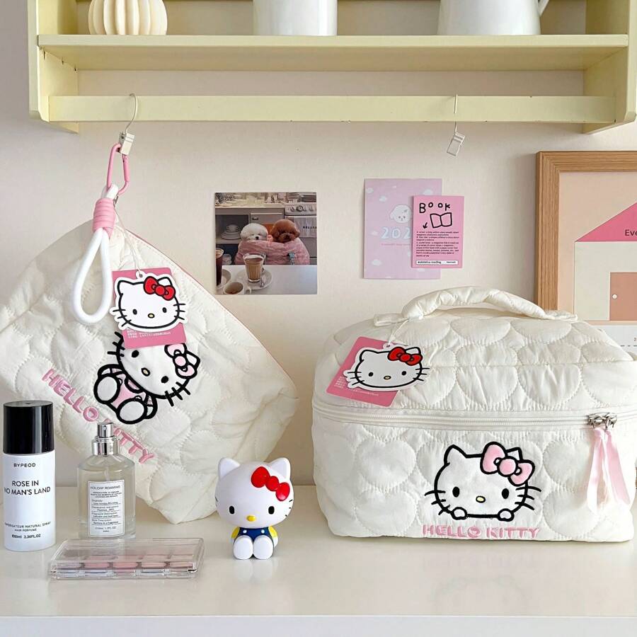 Sanrio 1pc Sanrio Hello Kitty Makeup Bag, Large Capacity Cosmetics Storage Pouch, Handbag, Desktop Organizer - Women's Day Gift,For Holiday Beach, Bathroom Collection, Bedroom Collection, Large Capacity