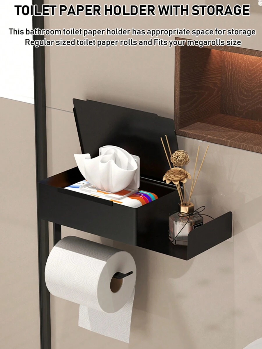 1 pieza Portarrollos de papel higiénico con estante, estantería para almacenamiento de toallitas húmedas de baño, estantería montada en la pared para almacenamiento de rollos de papel, portarrollos de baño, accesorios de baño