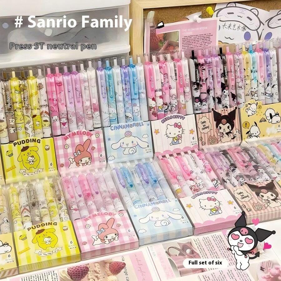 Sanrio 6pcs Sanrio Gel Pen 0.55mm Refill Hello Kitty Kuromi Melody Cartoon Quick-Dry Ballpoint Study Stationery Supplies Gift For Kids/Ballpoint Pens School Supplies Anime Cartoon School Supplies,Preppy Stationery,Hello Kitty Items>Kids Writing Tools,Kuromi Office Supplies,Back To School