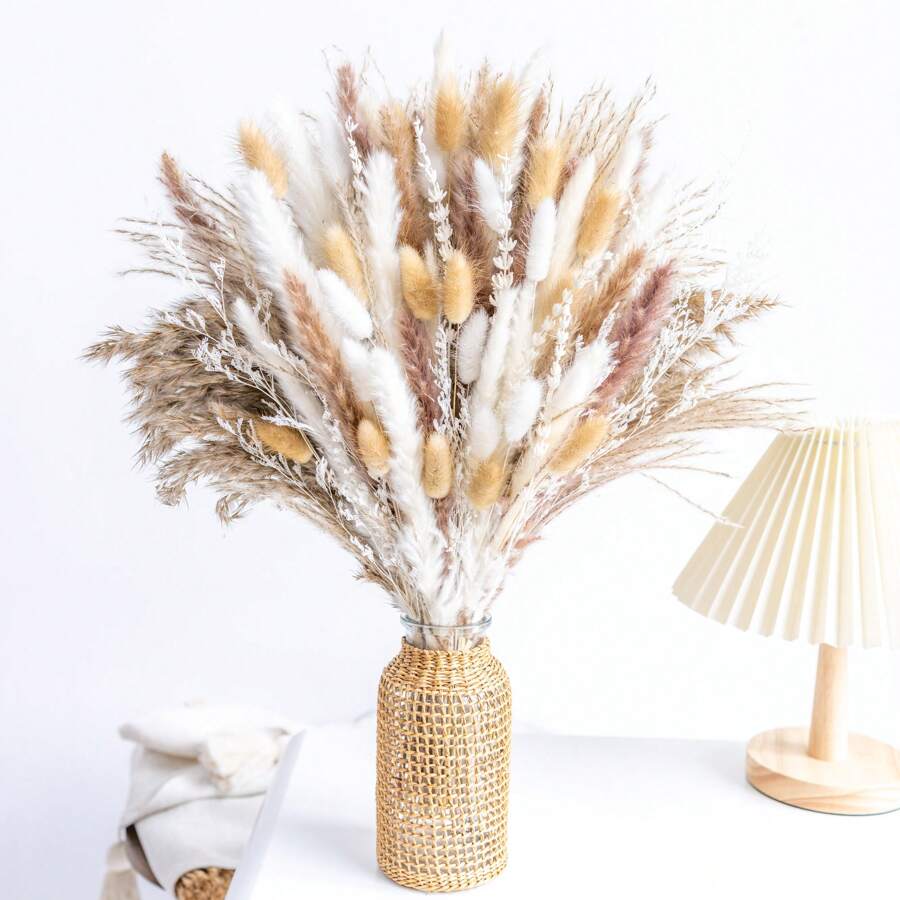 Outdoor Garden Decoration 222/181/152/96 PCS Reed Dried Grass Dried Flowers ,Dried Pampas Grass Decor, Including Pampas Floral, , Luxury Dried Pampas Grass Bouquet For Boho Decor Wedding, Home Decoration, Winter Warm Decor