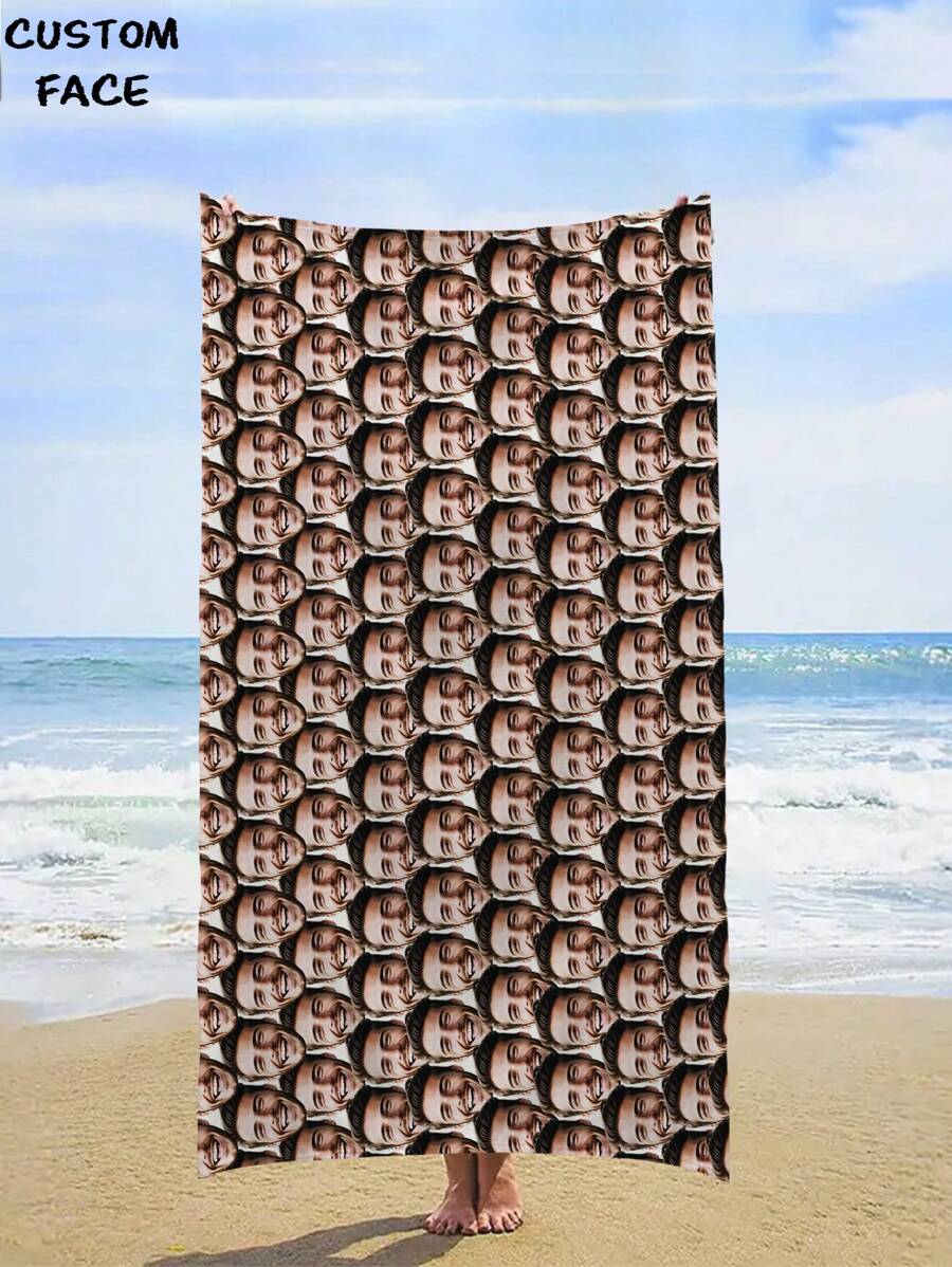 1pc Customized Photo/Funny Face Personalized Beach Towel, Personalized Name Bathroom Towel, Customized Pool Towel, Beach Blanket, Outdoor, Birthday Vacation Gift Summer Holiday Bathroom DecorTravel Essentials Travel Accessories Beach Essentials