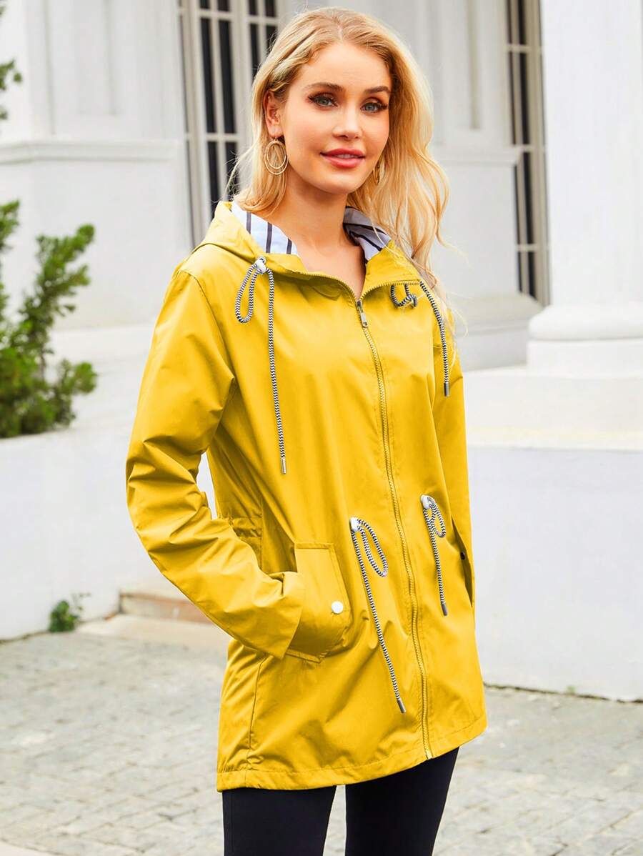 Spring And Autumn Long Sleeve Waterproof Windbreaker For Women With Hat, Outdoors Thin Jackets