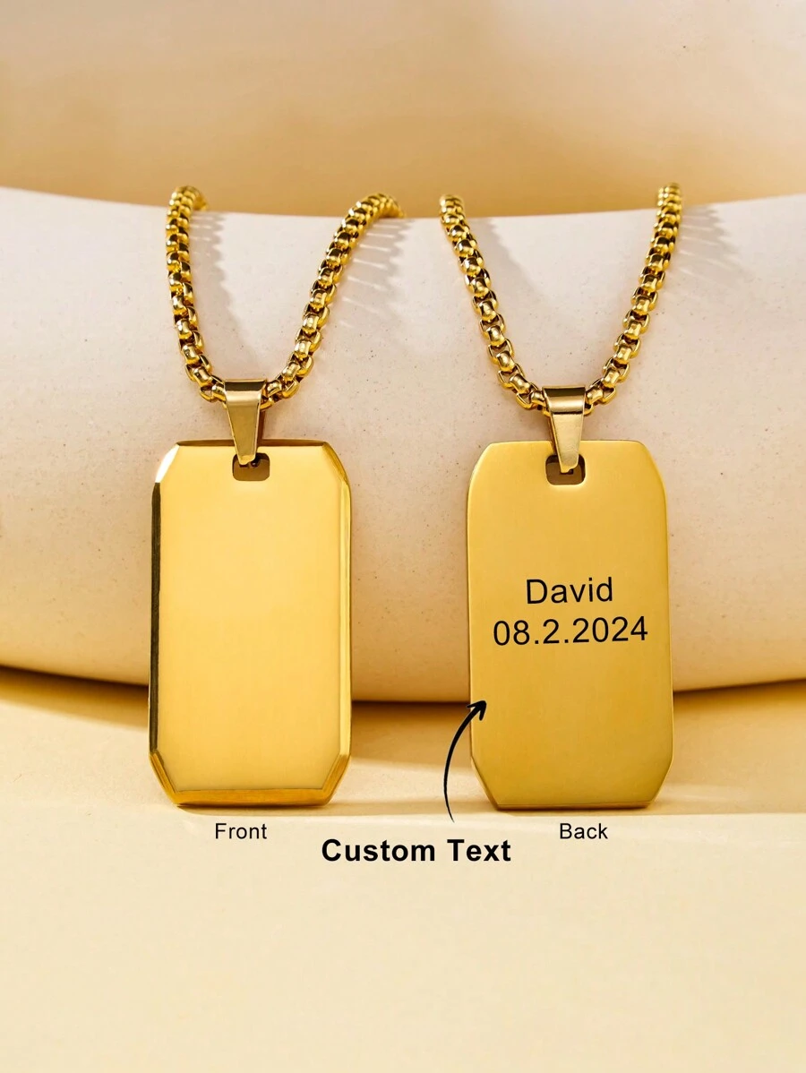Gepersonaliseerde roestvrijstalen tekstketting, hiphop-koppelketting, gespiegelde hoekige militaire dogtag-stijl hangersieraden, gegraveerd beschikbaar