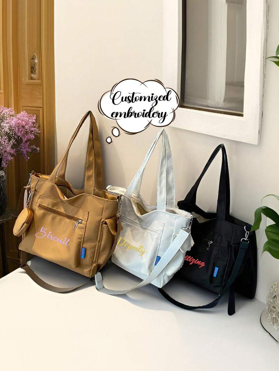 Embroidered Custom Versatile Tote Bag, Women's Personalized Handbag, Oxford Solid Color Large Capacity Crossbody Bag, American Retro Large Capacity Women's Crossbody Bag, Men's And Women's Commuting Handbag, Shoulder Bag, College Student Leisure Bag Bags Ladies