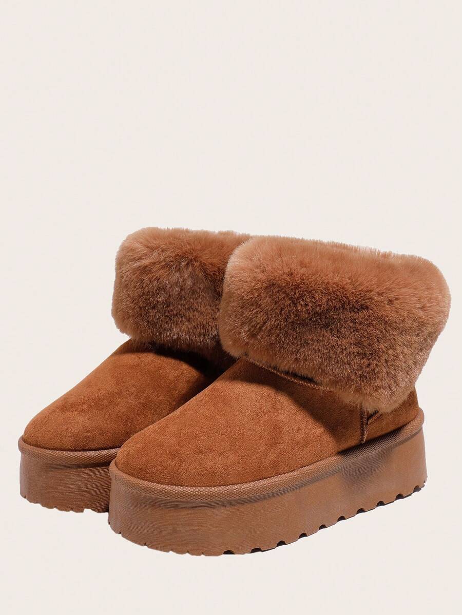 Women's Solid Color Plush Decor PVC Sole Snow Boots Vacation Style, Warm With Thermal Lined, Slip-On Winter Snow Shoes