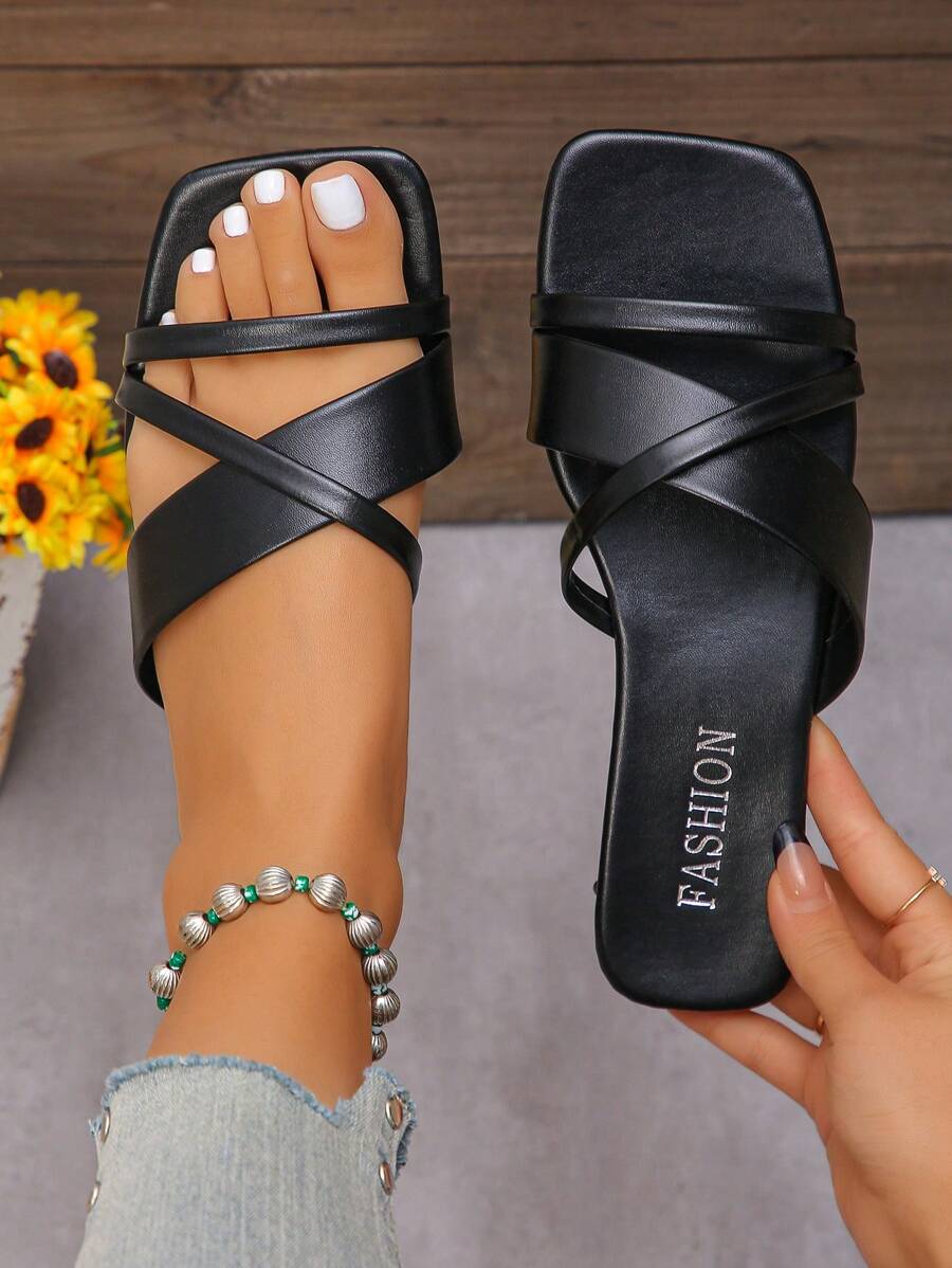 Women's Flat Thong Sandals, Casual Open Toe Slip-On Summer Beach Shoes, Black