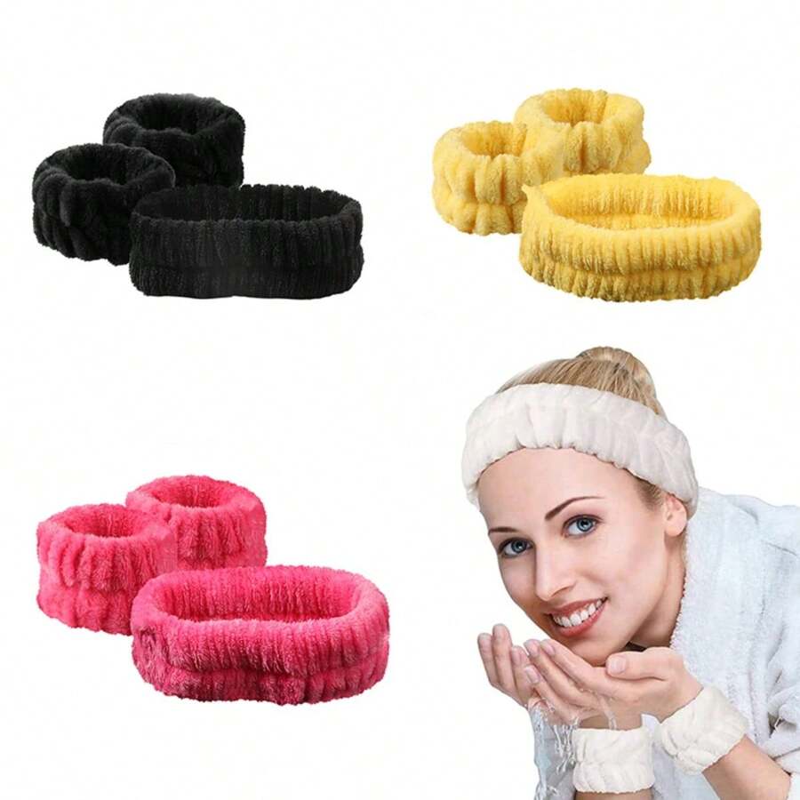 Set de 3 piezas de bandas para la cabeza, manos y muñecas hechas de franela de 12 colores, absorbentes y antideslizantes, para uso unisex en maquillaje, spa facial, yoga