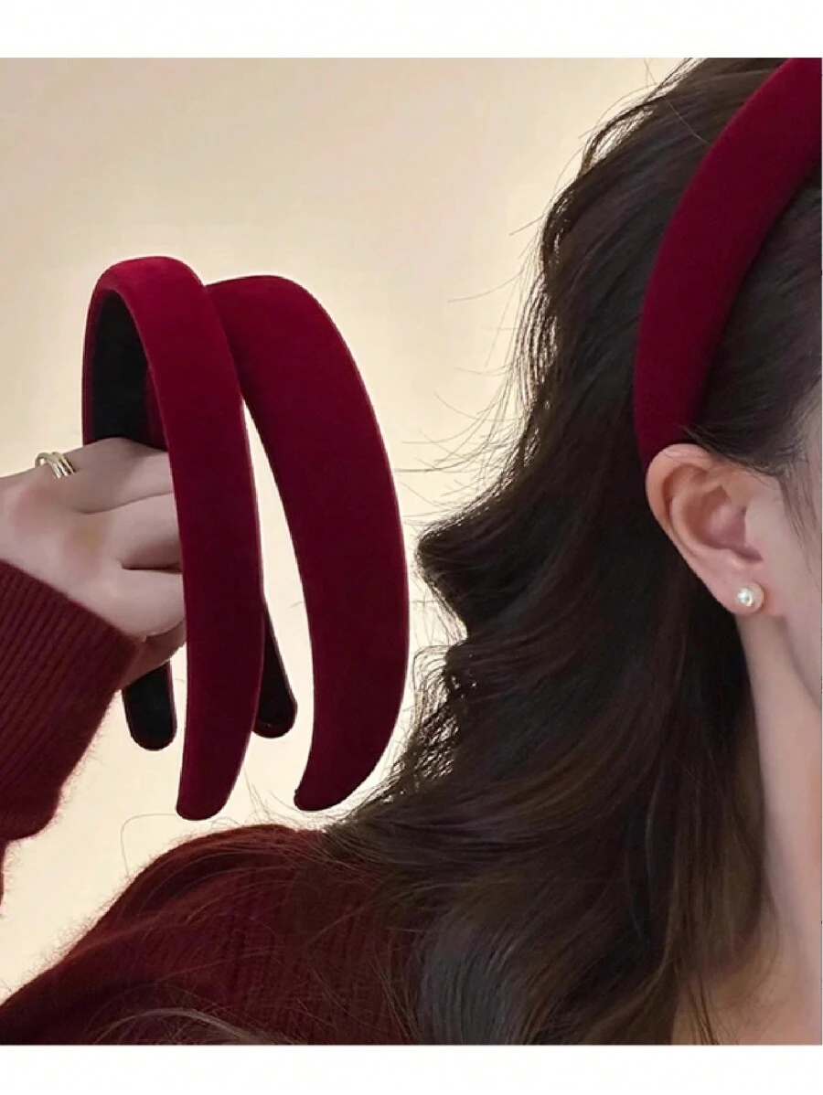 1 pièce Accessoire pour cheveux de Noël en velours éponge. Cerclets de cheveux rouges haut de gamme pour femmes. Cerclets de cheveux au tempérament. Accessoire pour cheveux sous pression pour les fêtes de Noël, du Nouvel An et pour s'habiller.