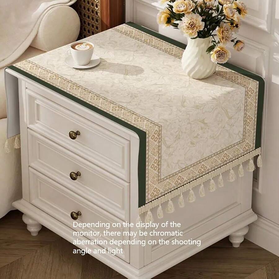 1pc Rectangular American Style Bedside Cabinet Tablecloth, Bedroom Desktop Protective Cover Cloth, Home Living Room Coffee Table Decorative Fabric
