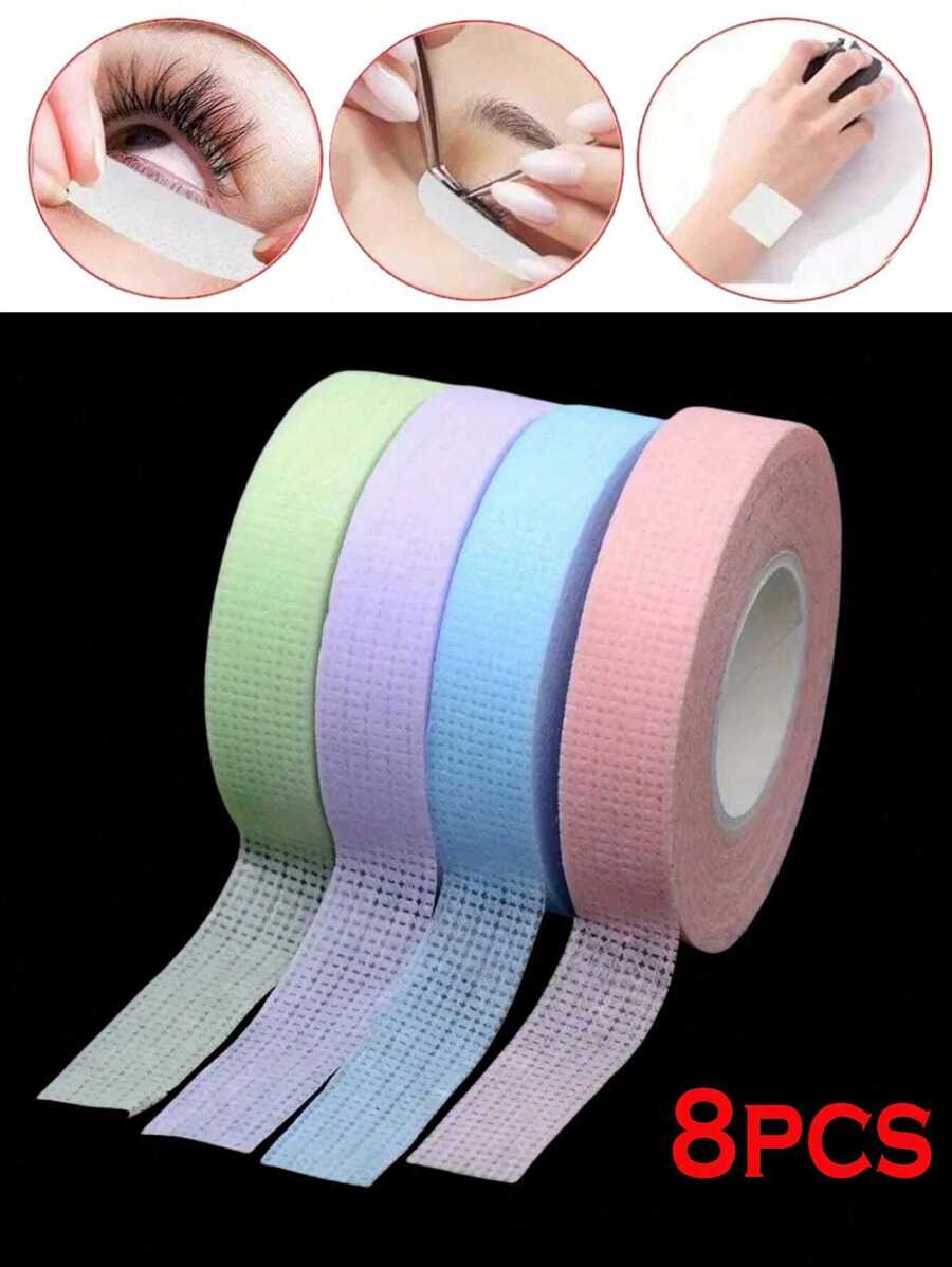 Set de 8 cintas profesionales para extensión de pestañas con tela no tejida, cinta autoadhesiva multifuncional para aplicación de extensiones de pestañas para mujeres