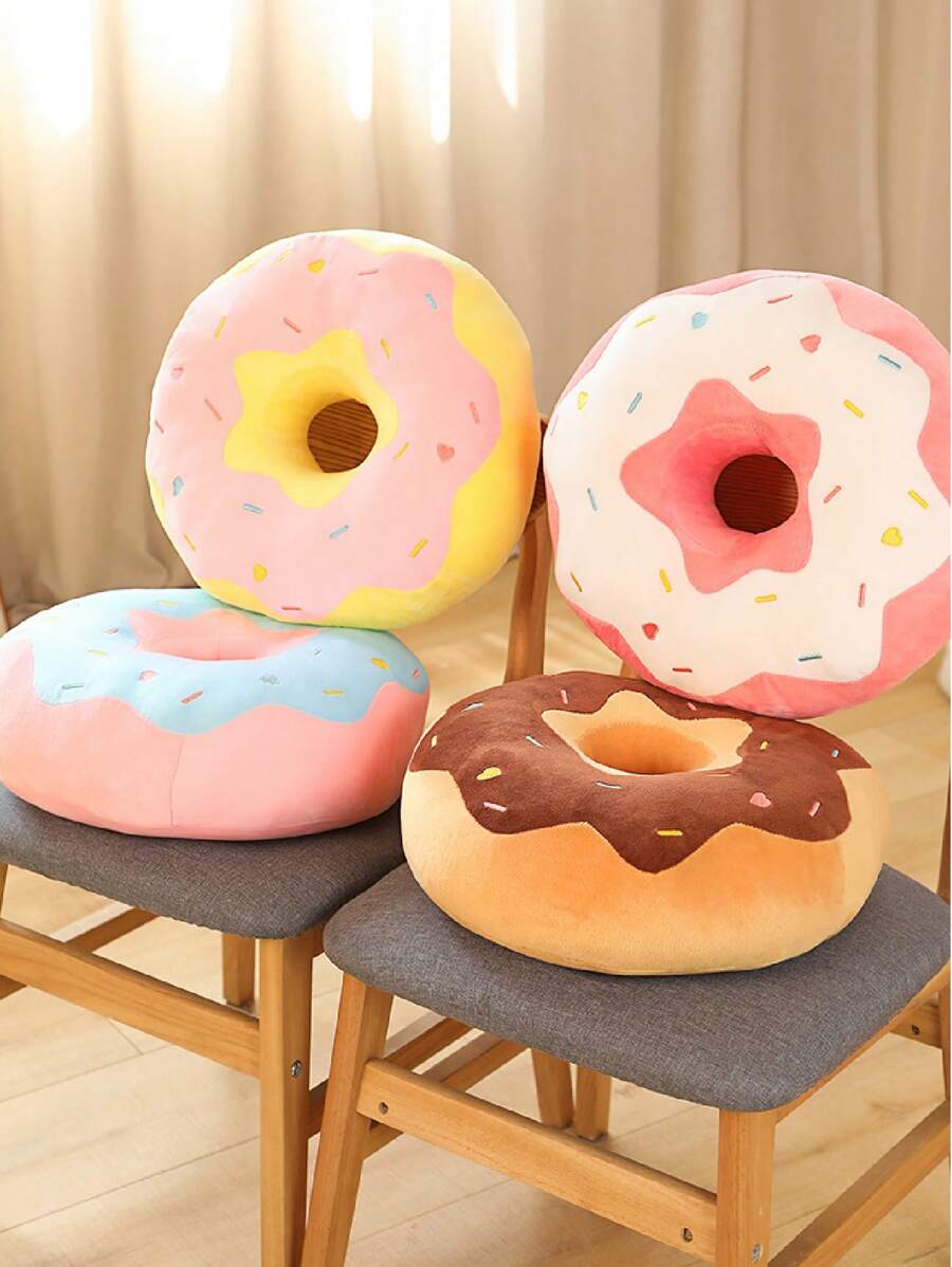 Cojín redondo de 14 pulgadas con forma de rosquilla rosa, cojín decorativo de impresión digital 3D, suave y cómodo, accesorio divertido con forma de comida, ligero y acolchado para sofá, silla, piso