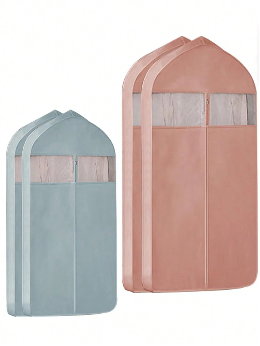 1PC Morandi Breathable Clothing Dust Cover, Mink Coat Cover Dust Bag, Household Clothing Storage Cover, Hanging Pocket Breathable Clothing Bag, Fabric Clothing Cover With Zipper Suit Bag, Hanging Clothing Cover