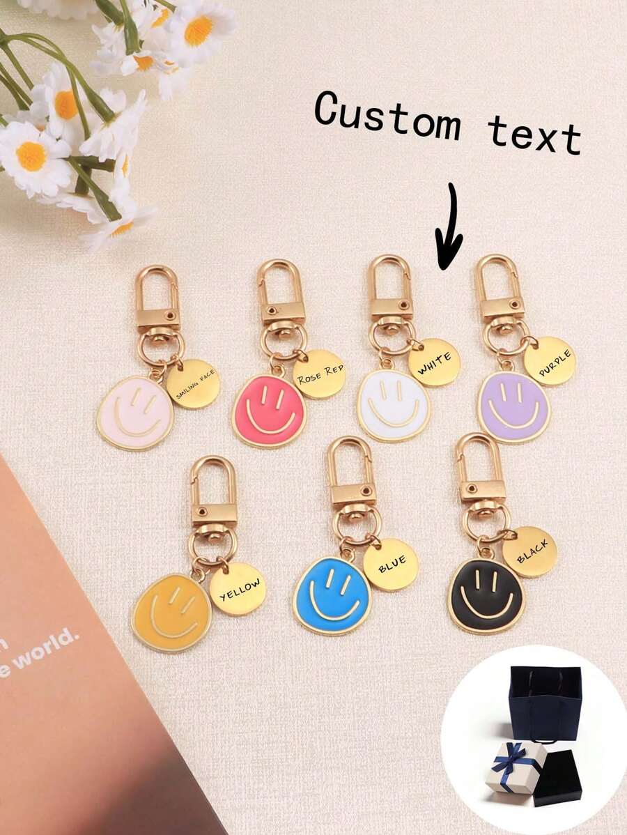 Customized Metal Keychains, Unique Creative Asymmetric Funny Face Pendant, Engraved Name/Slogan/Location/Date, Suitable For Birthday, Family Gathering, Valentine's Day, Parent-Child, Couple, Anniversary Celebration, Gifts For Mom, Dad, Boyfriend, Girlfriend