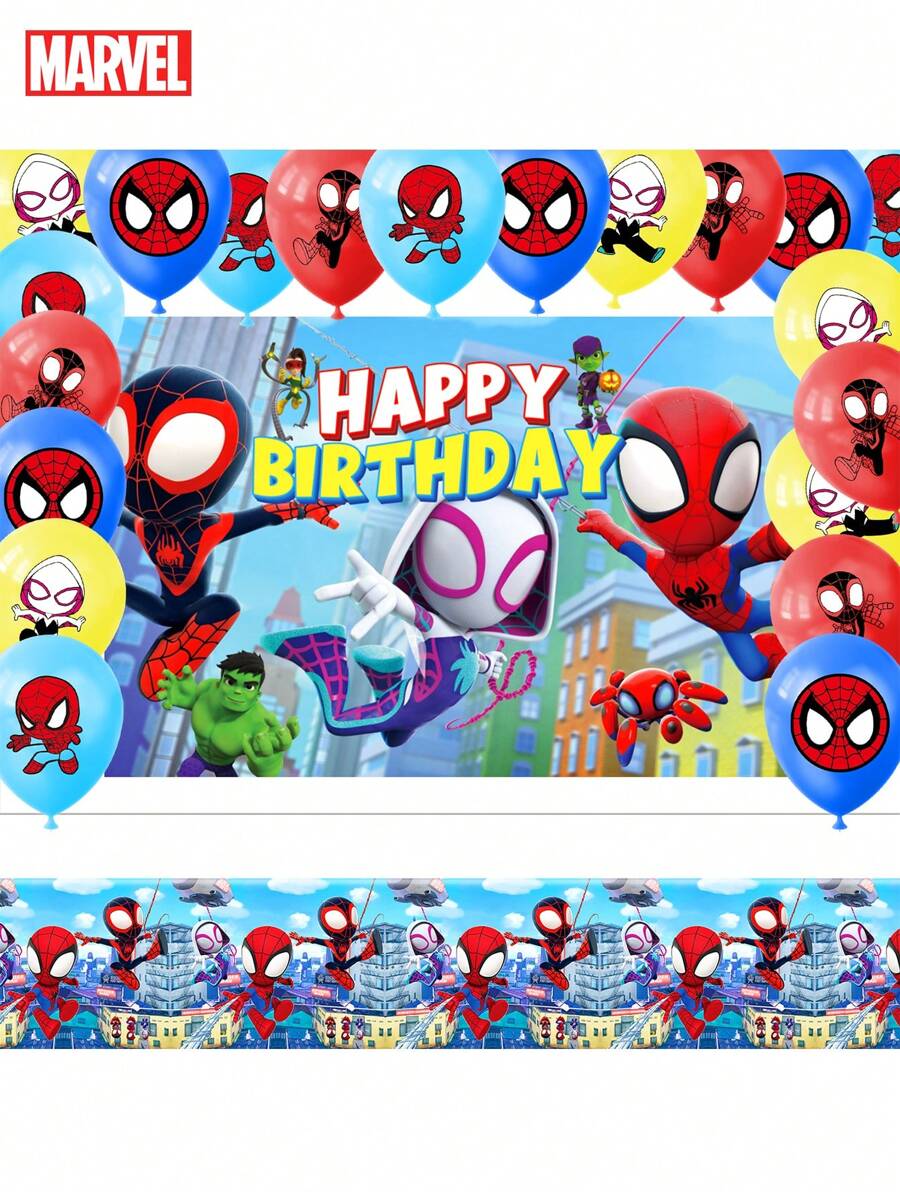 Marvel 21PCS Marvel Officially Licensed Across The Universe Spider-Man Cartoon Theme Birthday Decorations Party Decorations Party Supplies Party Balloon Set Includes Cake Toppers Cupcake Decorations Balloon Background Fabric And Tablecloths