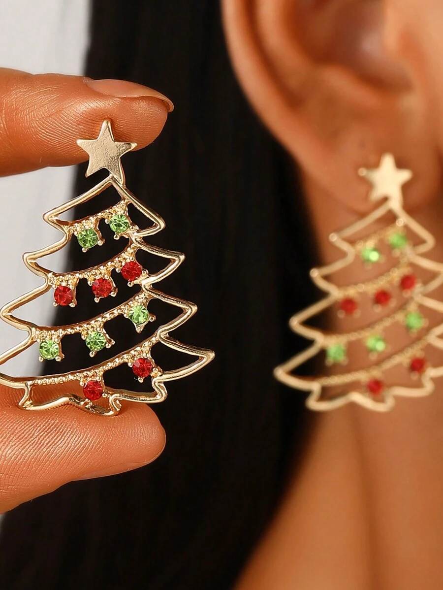 1 Pair Colorful Zirconia Christmas Tree Earrings For Women, Sophisticated Delicate Sweet Earrings, Festive Gifts For Christmas Season