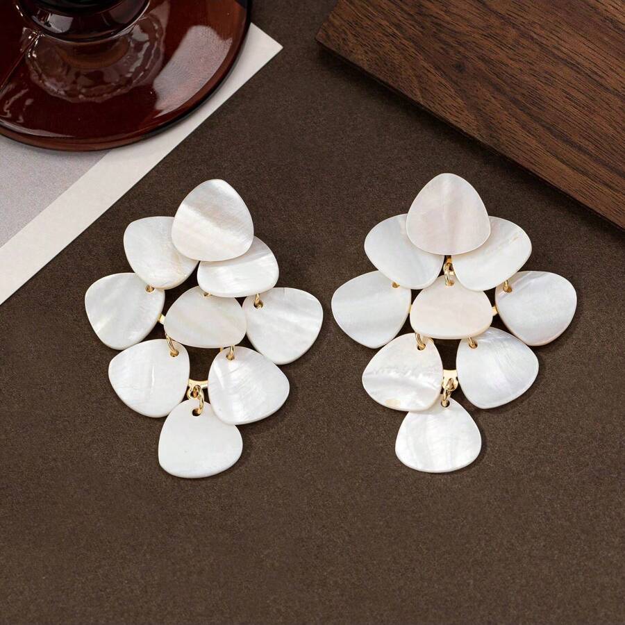 1 paire de boucles d'oreilles de luxe pour femmes minimaliste au design unique de coquillage à franges, cadeau élégant pour les amis