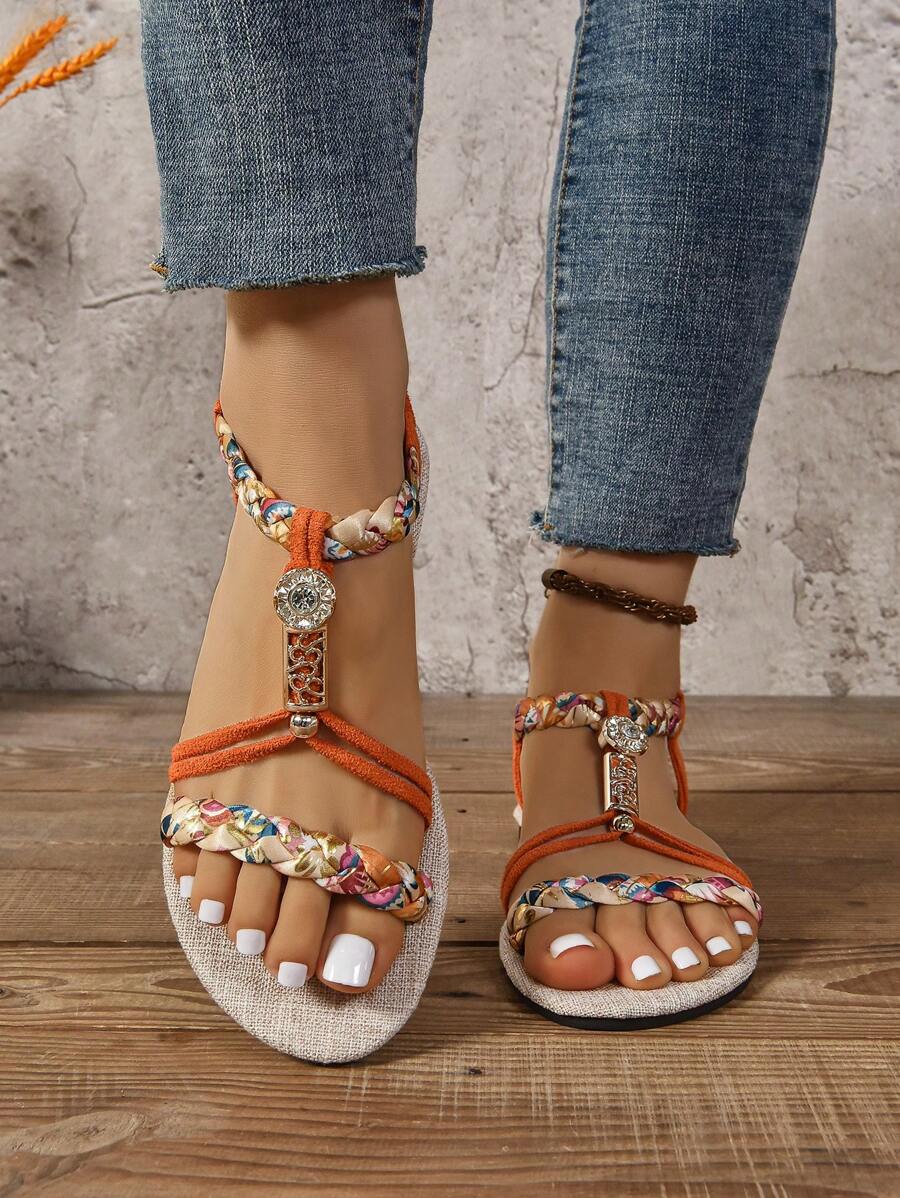 Plus Size Women Flat Sandals, New 2024 Summer EU/US Cross Border Woven Beach Sandals