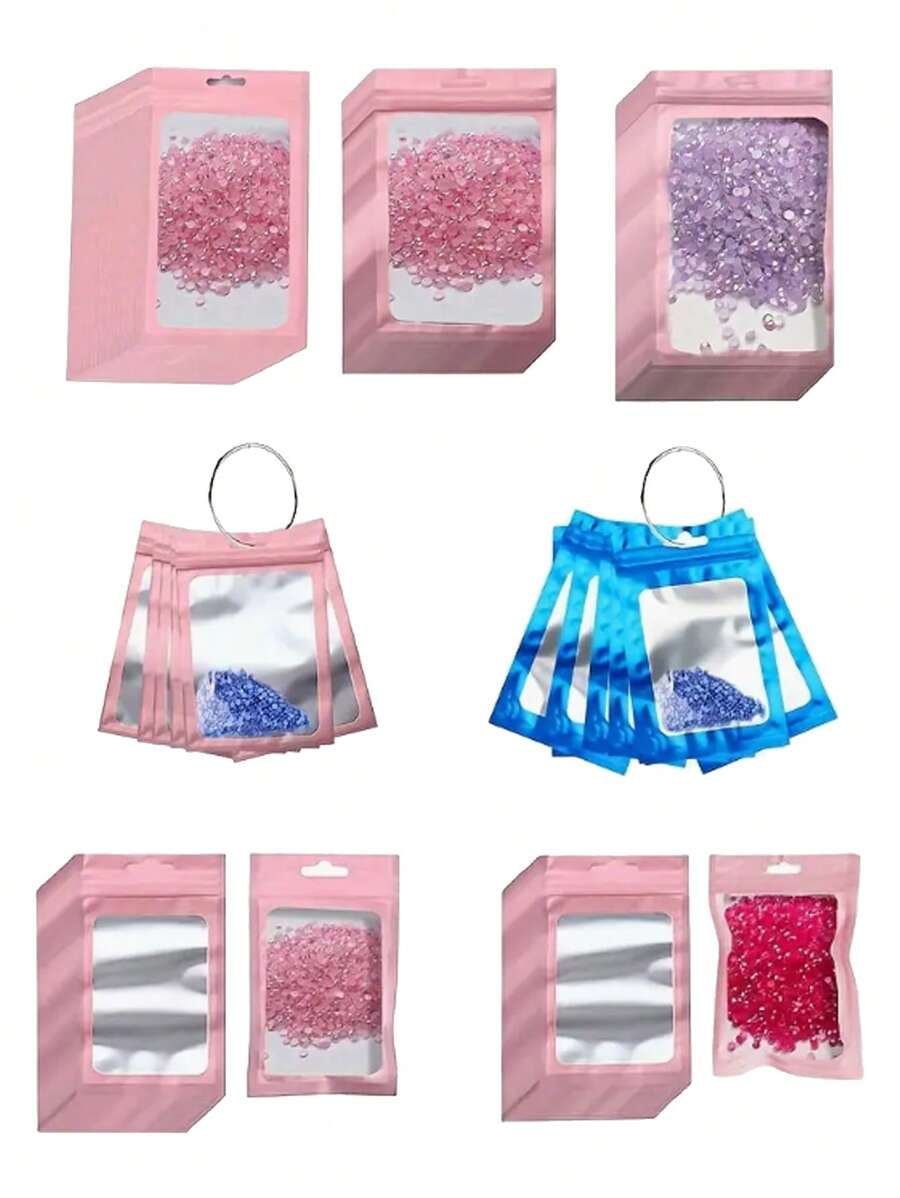 50pcs Self-Sealing Bags And 1pc Metal Round Ring DIY Diamond Painting Accessories, Colored Plastic Thin Film Self-Seal Bags For 5D DIY Artificial Diamond Painting Tools, Self-Adhesive Bags For Mosaic Cross Stitch Small Accessories, Beads Stringing Diamond Glue Stone Storage Seal Bags, Reusable Aluminum Foil Pouches For Crafts