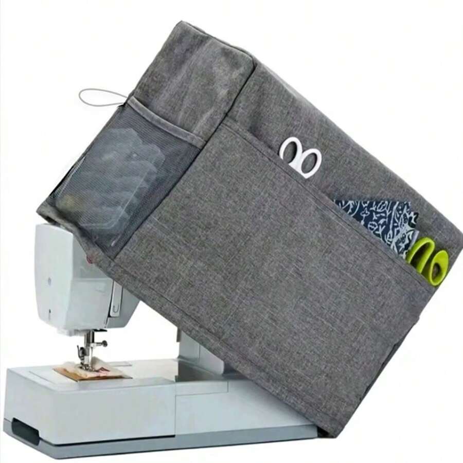 1 pièce de Housse de machine à coudre, anti-poussière et imperméable, avec des poches pour ranger les fournitures de couture, robuste couvre-poussière avec des poches latérales pratiques, poignée solide pour la plupart des machines standard (L46xL21xH32cm), fournitures scolaires