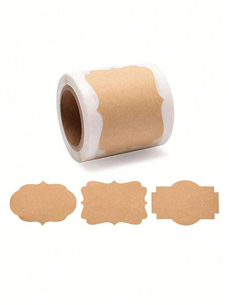 kumozawa 300pcs/Roll Solid Color Kraft Paper Label Sticker, Simple Multi-Purpose Writable Label Sticker For Student, School, Office Back To School