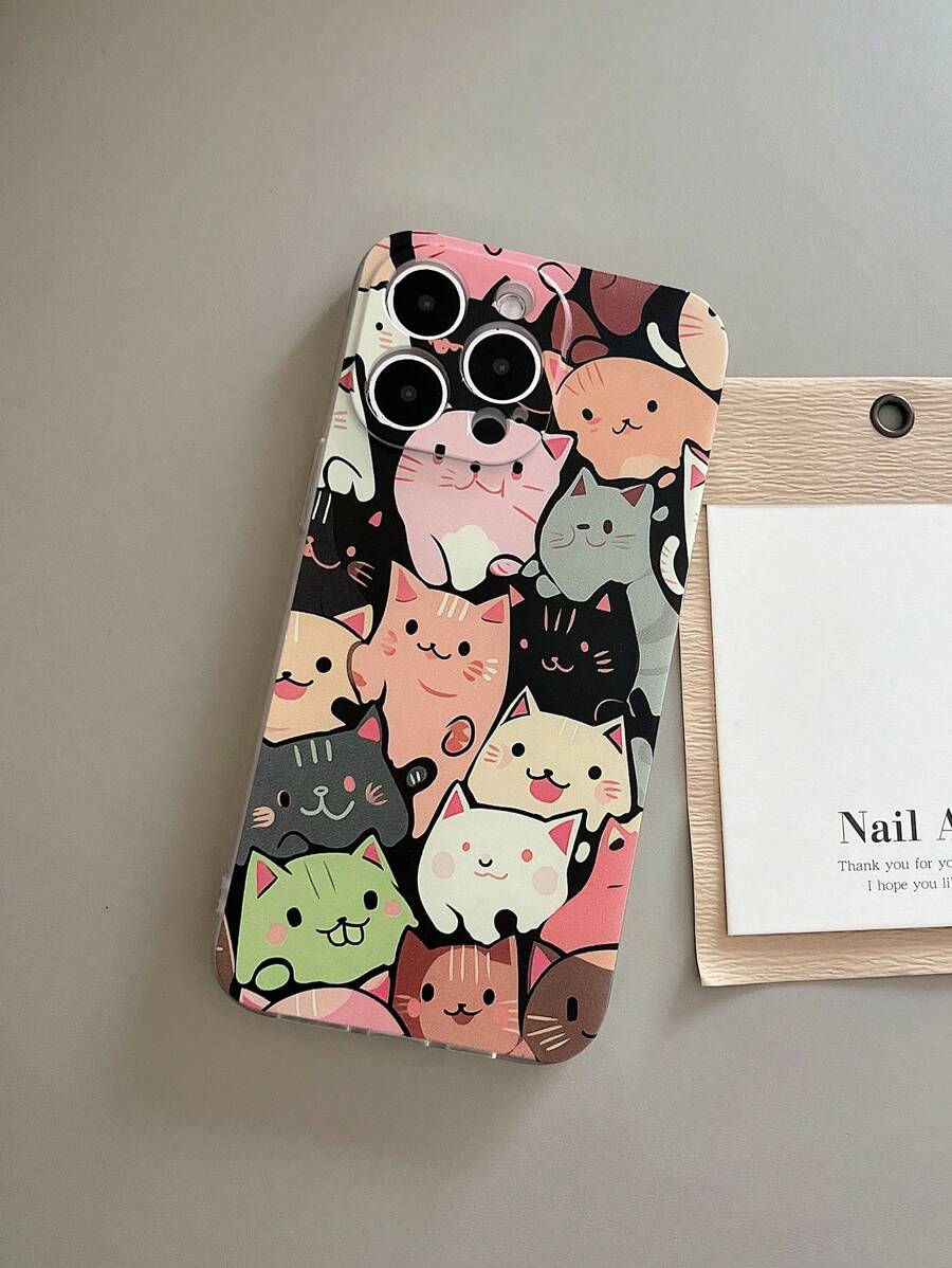 1pc Transparent TPU Anti-Fall Painted Cute Cat Pattern Mobile Phone Case Compatible With Iphone 15/15pro/15plus/15promax/16/16pro/16plus/16promax, Galaxy S23 Ultra/A14/A24, Redmi Note12pro, Pixel 8/8 Pro