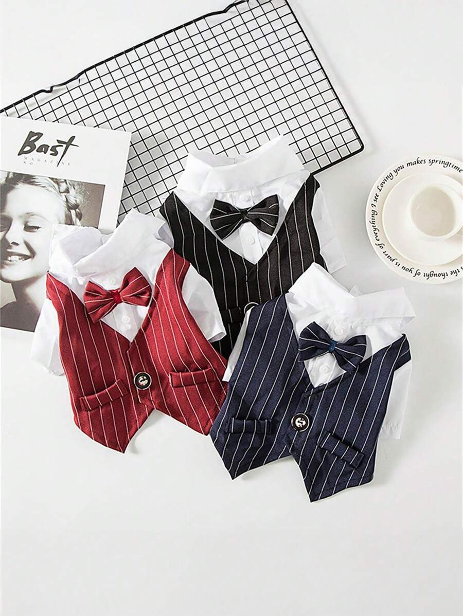 Conjunto de vestido a rayas formal para perros, adecuado para bodas y fiestas, con lazo - Ropa elegante para mascotas apta para ocasiones especiales