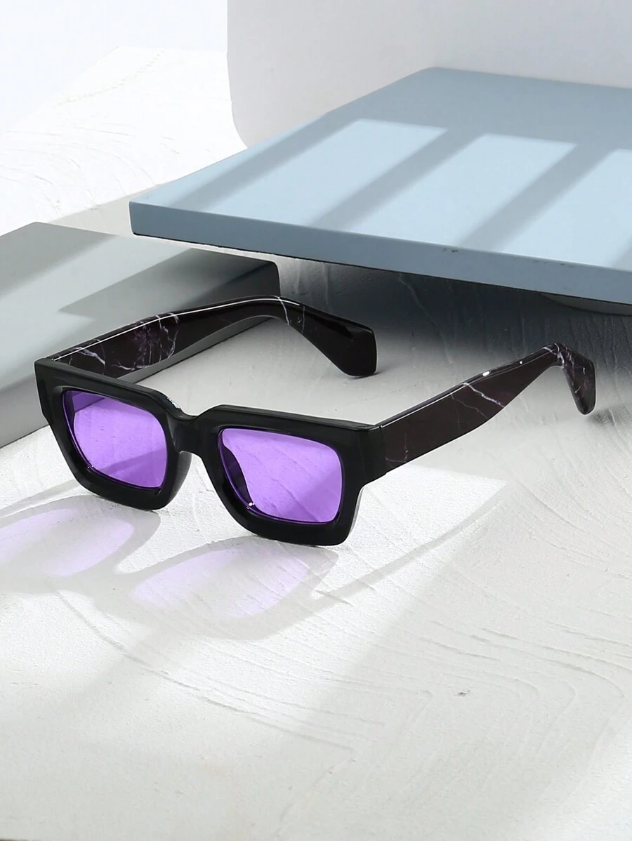 1 pièce Unisexe Lunettes mode carrées rétro simple et stylisées avec bloc de couleurs, pour les couples et les voyages pour l'été, la plage, les activités extérieures et les voyages
