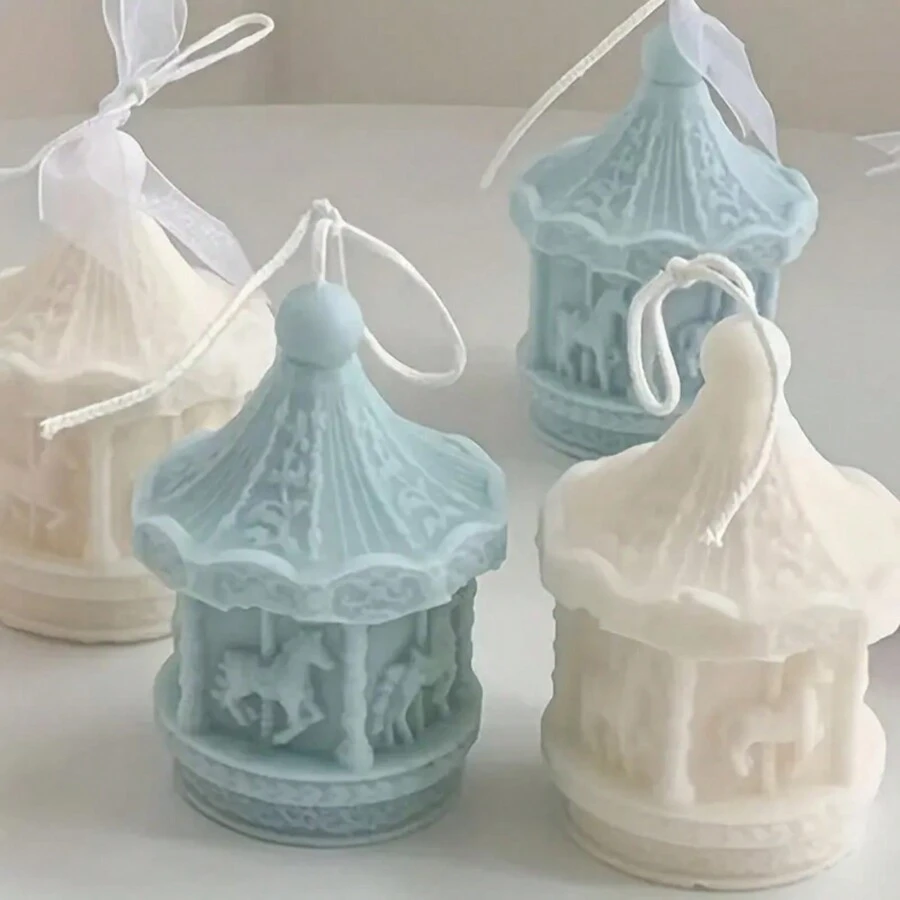 1pc Carousel Candle Silicone Mold, Handmade Soap Aromatherapy Plaster Molds, For DIY Ornaments Home Decoration Gift