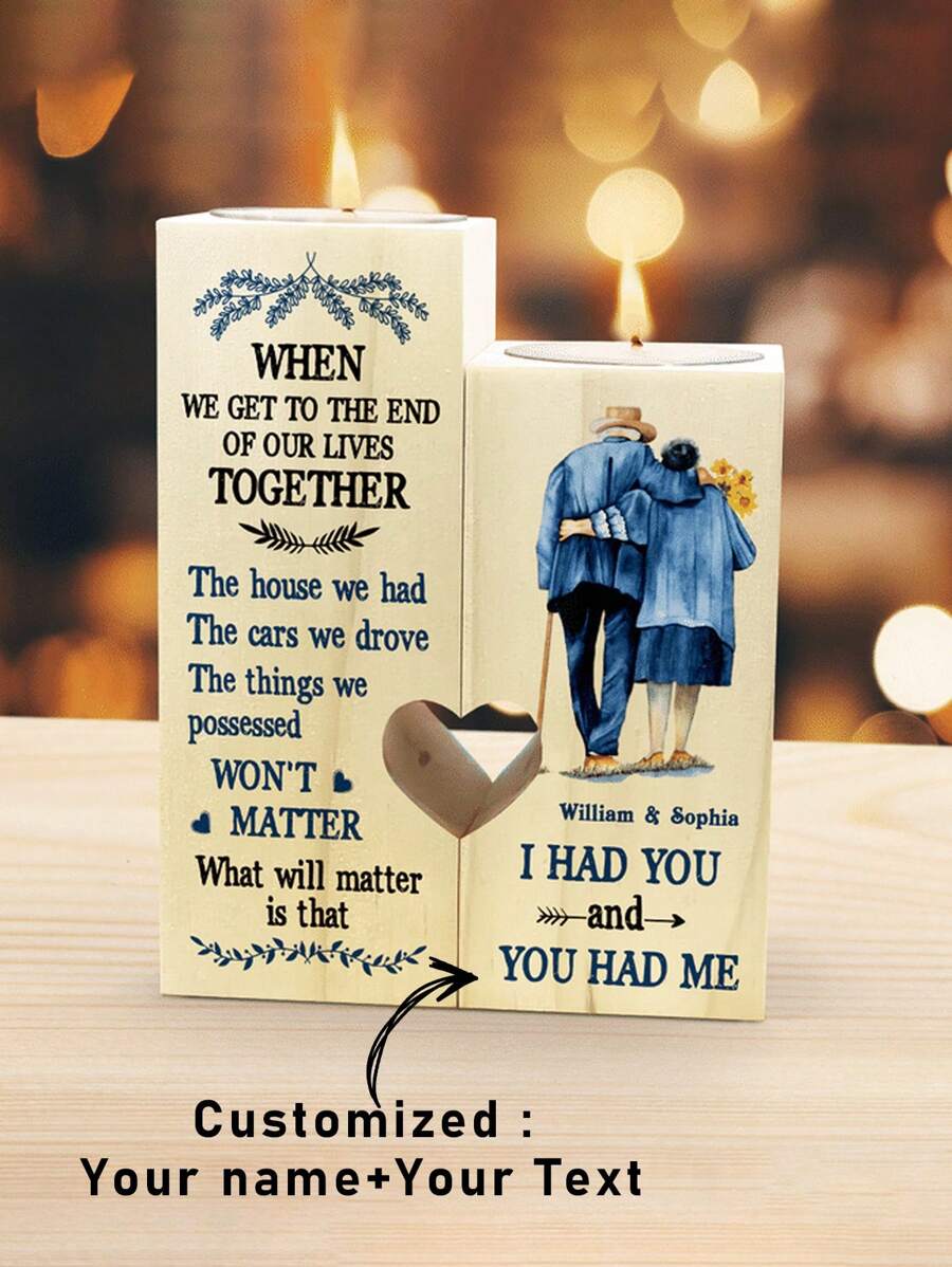 Portavelas personalizado, regalo para mi esposa/esposo, portavelas de madera personalizado con nombre grabado, regalo de boda