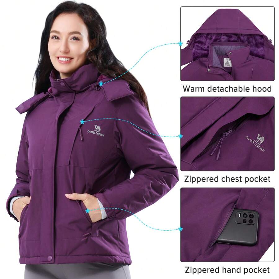 CAMEL CROWN Abrigo de invierno para mujer impermeable, chaqueta para esquí con forro térmico a prueba de viento para nieve, lluvia, actividades al aire libre, senderismo y montaña