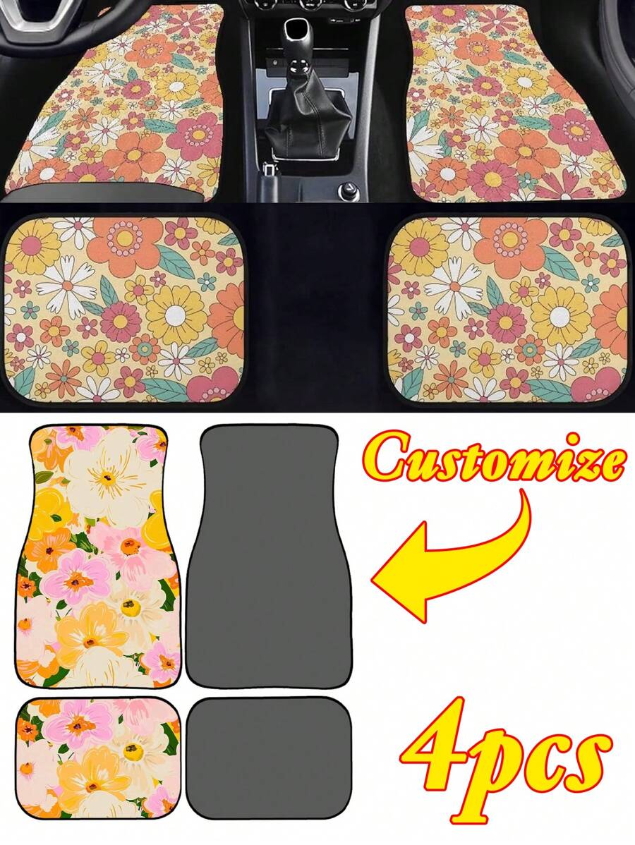 Custom Car Mat 4 Pieces Set - Personalize With Your Photo, Logo And Text - For Cars, Trucks, SUVs - Non-Slip, Easy-To-Clean Interior Protection