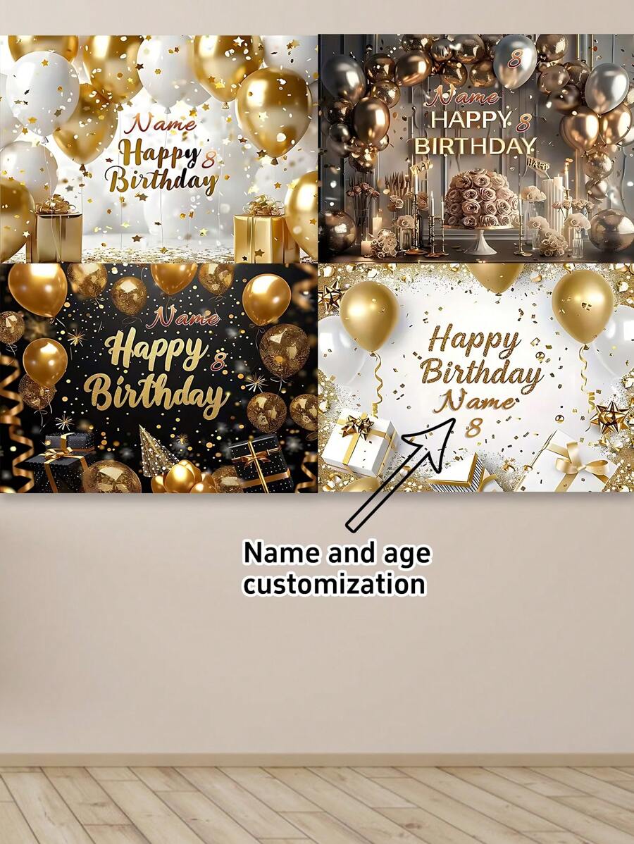 Telón de fondo personalizable con nombre y edad, de estilo europeo y estadounidense moderno, adecuado para fiestas de cumpleaños, bodas y ceremonias