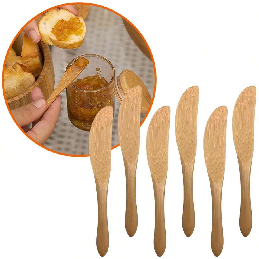 Conjunto 6 Mini Facas Bambu Espátulas Geleias Manteiga Patê Servir Mesa Posta Oikos Premium