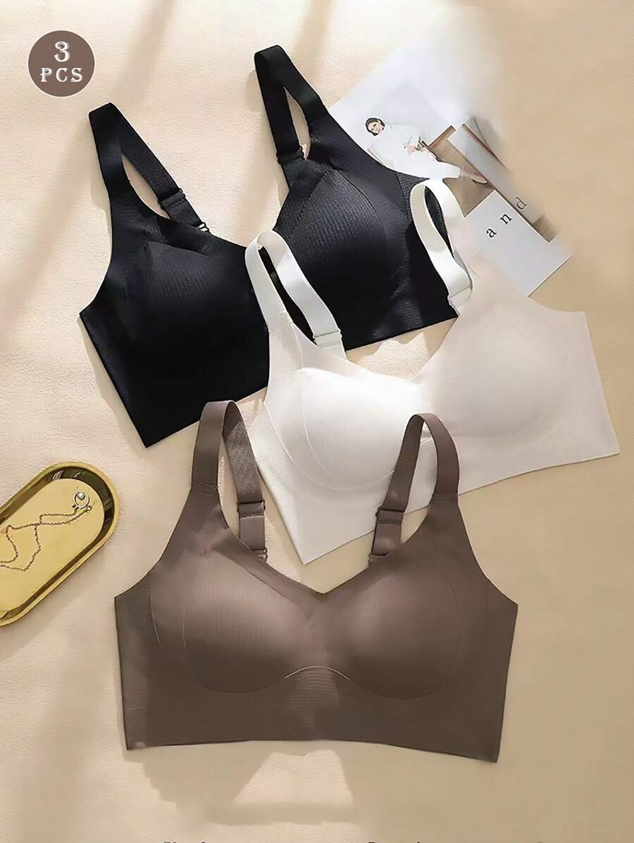 3pcs Minimizing Big Cup Adjustable Full Coverage Bras For Women, Preventing Sagging, Wireless Plus Size, Thin
