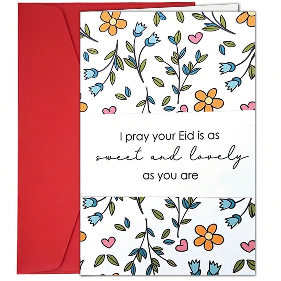 1pc Eid Al Fitr Greeting Card, Bright Floral Cover Design, Gift Party Greeting Card Inviting Female Husband Or Friend, Customized Greeting Card For Friends, Family And Colleagues, Small Business Supplies, Thank-You Card, Birthday Gift, Greeting Card, Gift Card, Invitation Card For Female Husband Or Friend