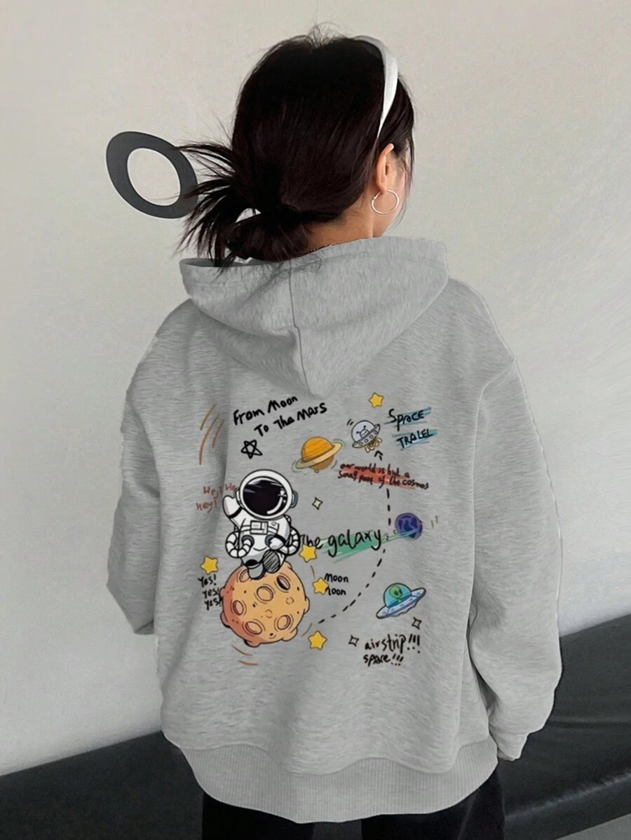 1 szt. Tween Girl Casual Astronaut Space Adventure Print Pullover Hoodie Sweatshirt, ciepły i wygodny, odpowiedni dla uczniów, jesień/zima