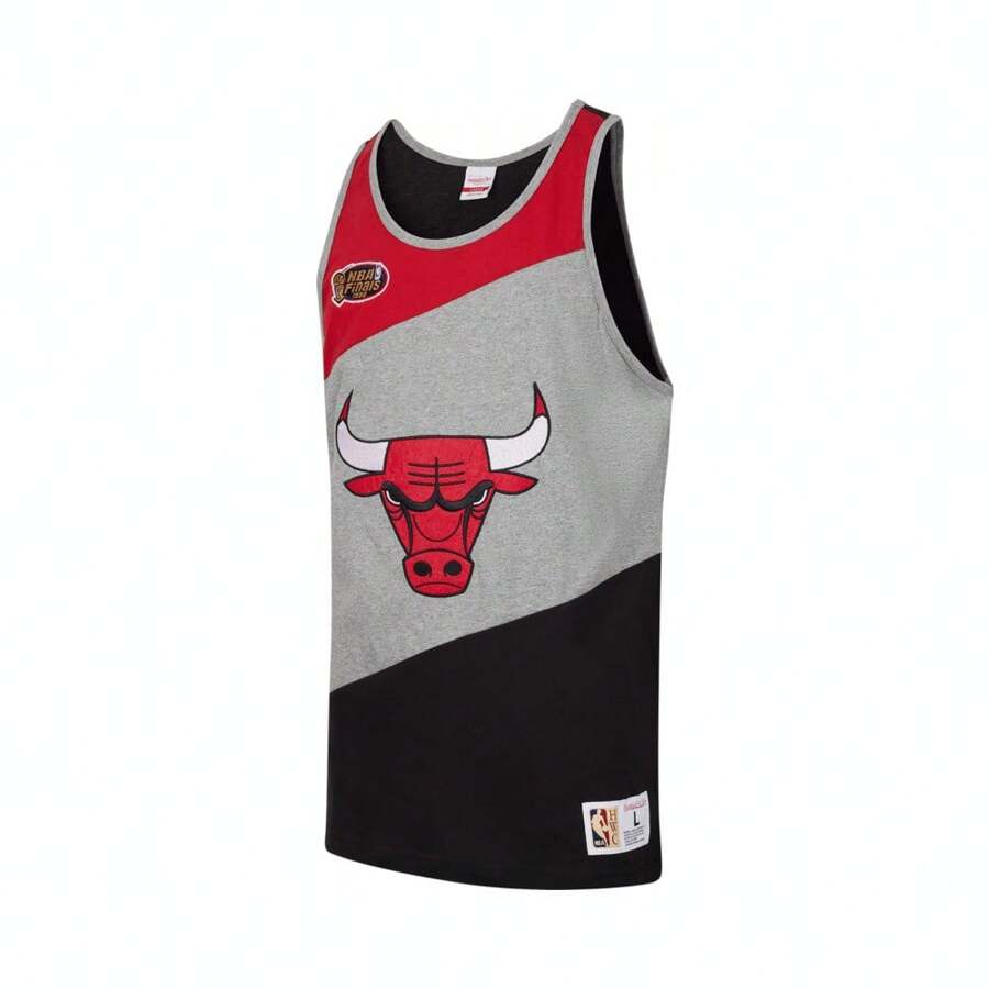 Mitchell & Ness Herren einfarbiges Tank Top mit Rundhalsausschnitt ohne Ärmel und Tiermuster-Einsätzen