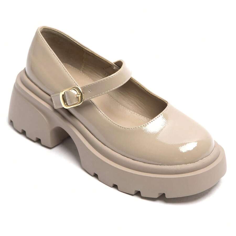 Chaussures plates pour femmes avec sangle à boucle, semelle épaisse