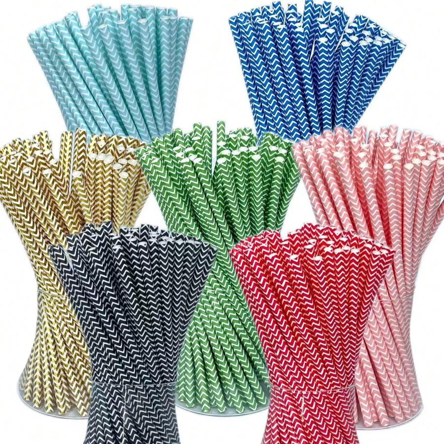 25pcs Disposable Wavy Patterned Paper Straws, Suitable For Slushies, Bubble Tea, Juice And Iced Coffee, 6 X 197mm, Perfect For Parties, Birthdays, Weddings, Christmas - Essential Kitchen & Dining Supplies