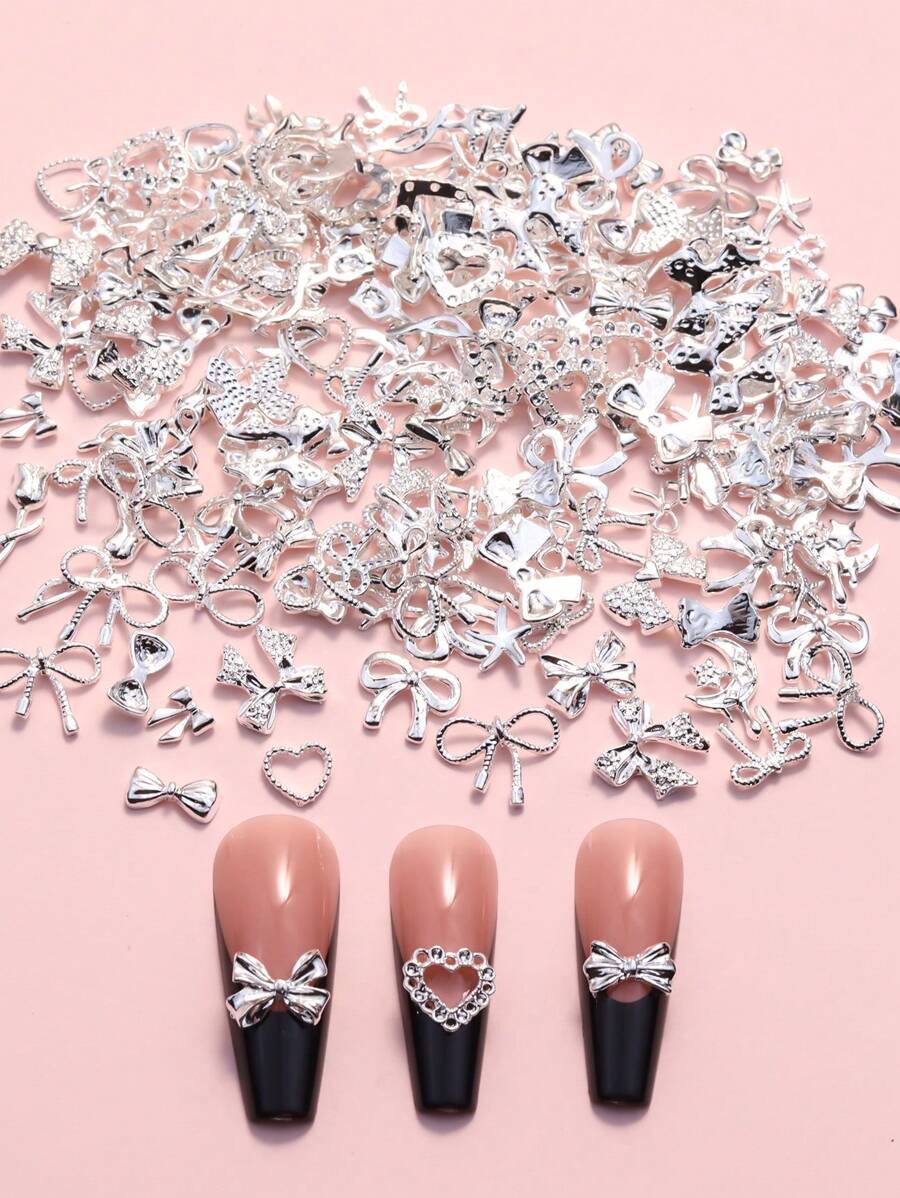 30pcs Y2K Mixed Butterfly & Heart Shape Nail Decorations, DIY Nail Jewelry, Nail Gems, Nail Art Supplies