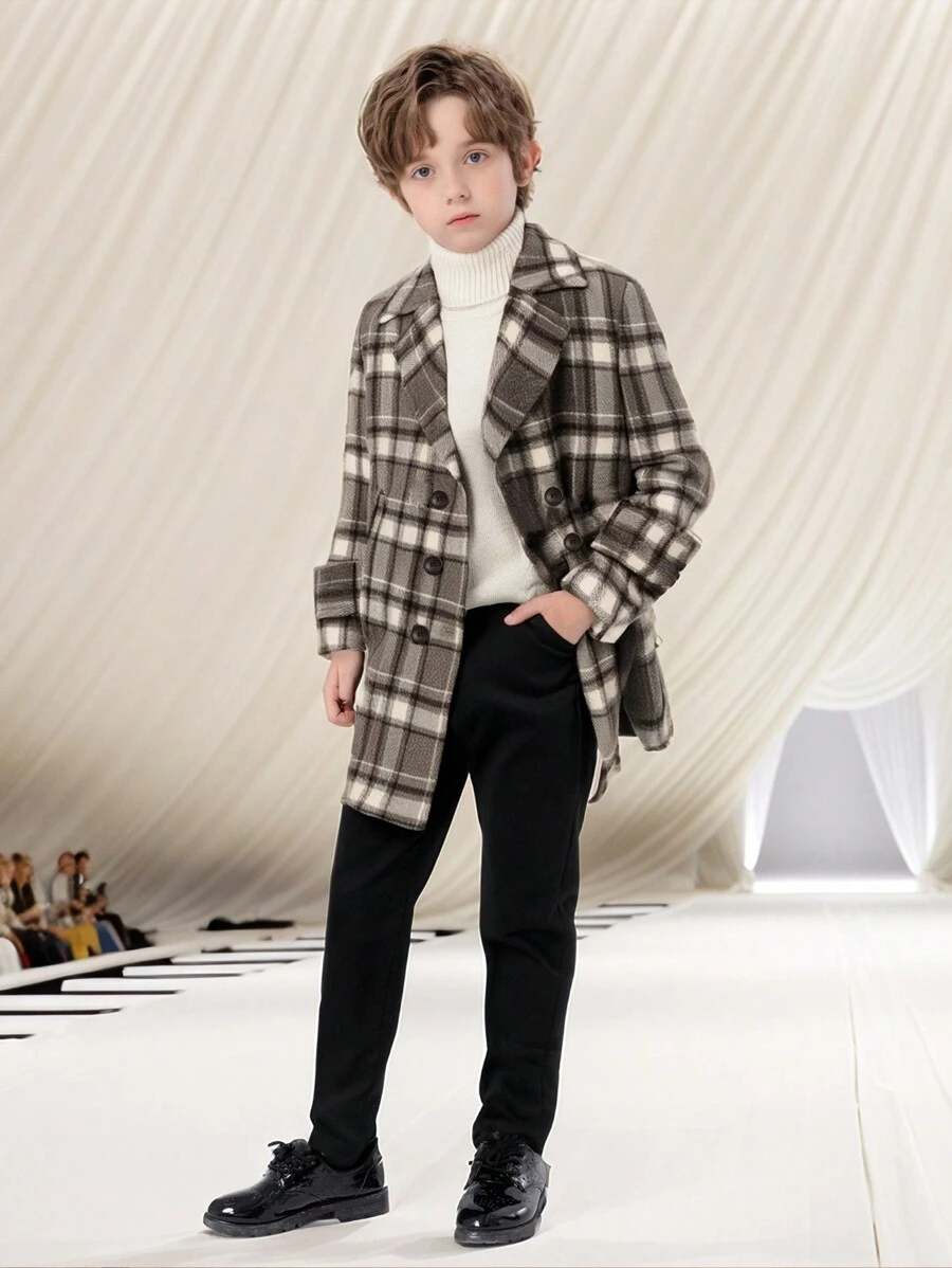 Boys Thickened Thermal Plaid Coat, Children Warm Outerwear Suitable For Daily Wear, School, Holidays
