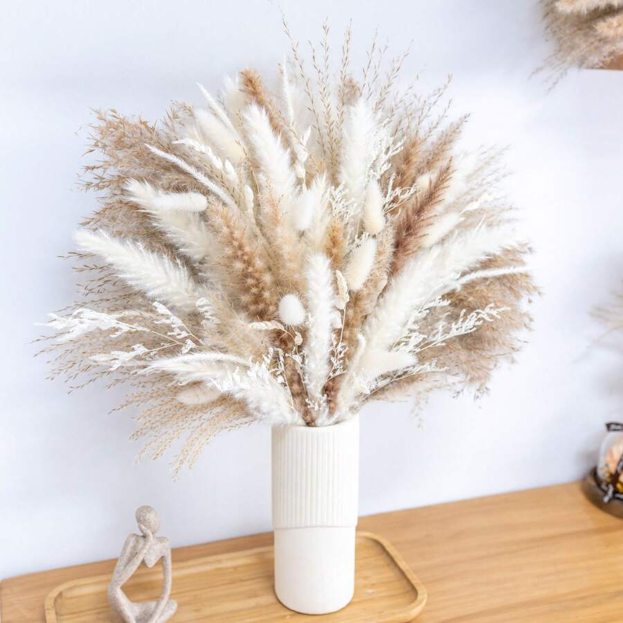 Winter Warmly Decor, 222/181/151/123/107PCS Dried Pampas Grass Bouquet , Including Pompas Floral, Reed Dried Grass And Bunny Tails Dried Flowers, Luxury For Boho Decor Wedding, Home Decoration