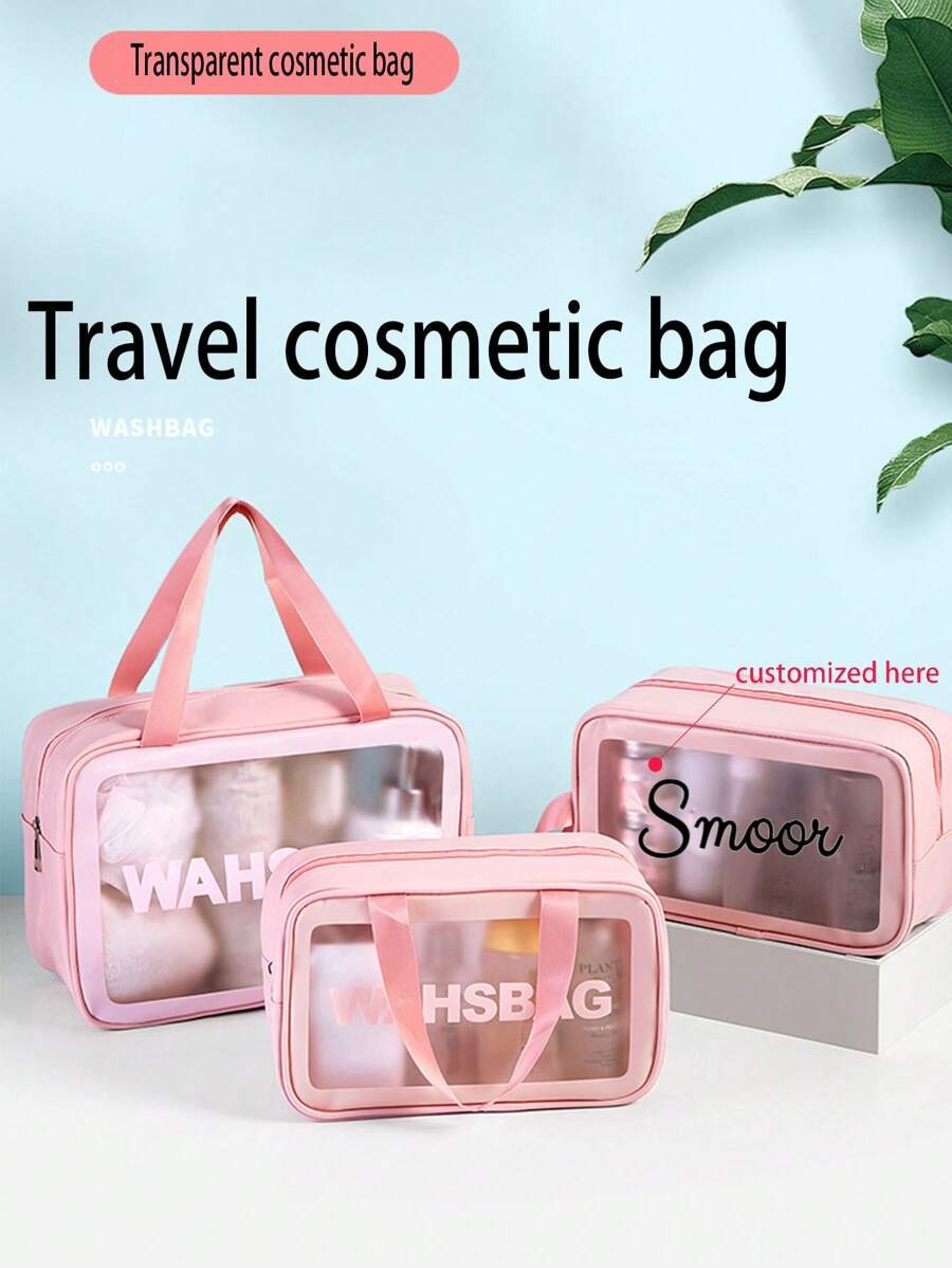 1 pieza Juego de bolsas de maquillaje transparentes, bolsa de tocador de PVC con efecto semitransparente y mate, de gran capacidad para baño/natación, de calidad premium personalizada