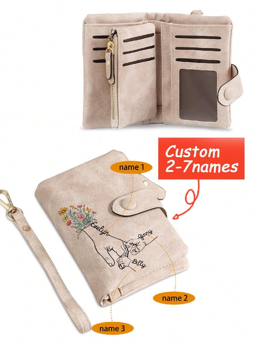 1 Stück Portemonnaie mit individuellem Namen, personalisierte Namen von Familienmitgliedern, Weihnachtsgeschenke für Damen, Neujahrgeschenke, personalisiertes Damen-Portemonnaie, Geburtstagsgeschenk für sie, personalisiertes Muttertagsgeschenk Valentinstag, Geldbörsen und Taschen für Frauen