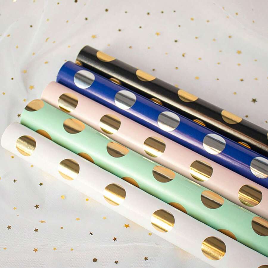 5pcs Elegant Gold Foil Polka Dot Wrapping Paper Roll - Perfect For Weddings, Christmas, Birthdays, Etc. (19.68in * 27.56in)