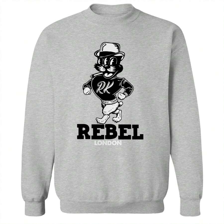 RK London Rebel Cats Black Unisex Graphic Cotton Pullover Sweatshirt